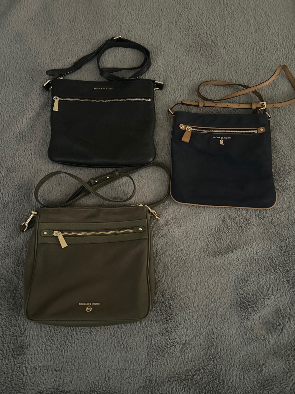 THREE Michael Kors Crossbody Cross BodyPurses - Green, Black and Navy